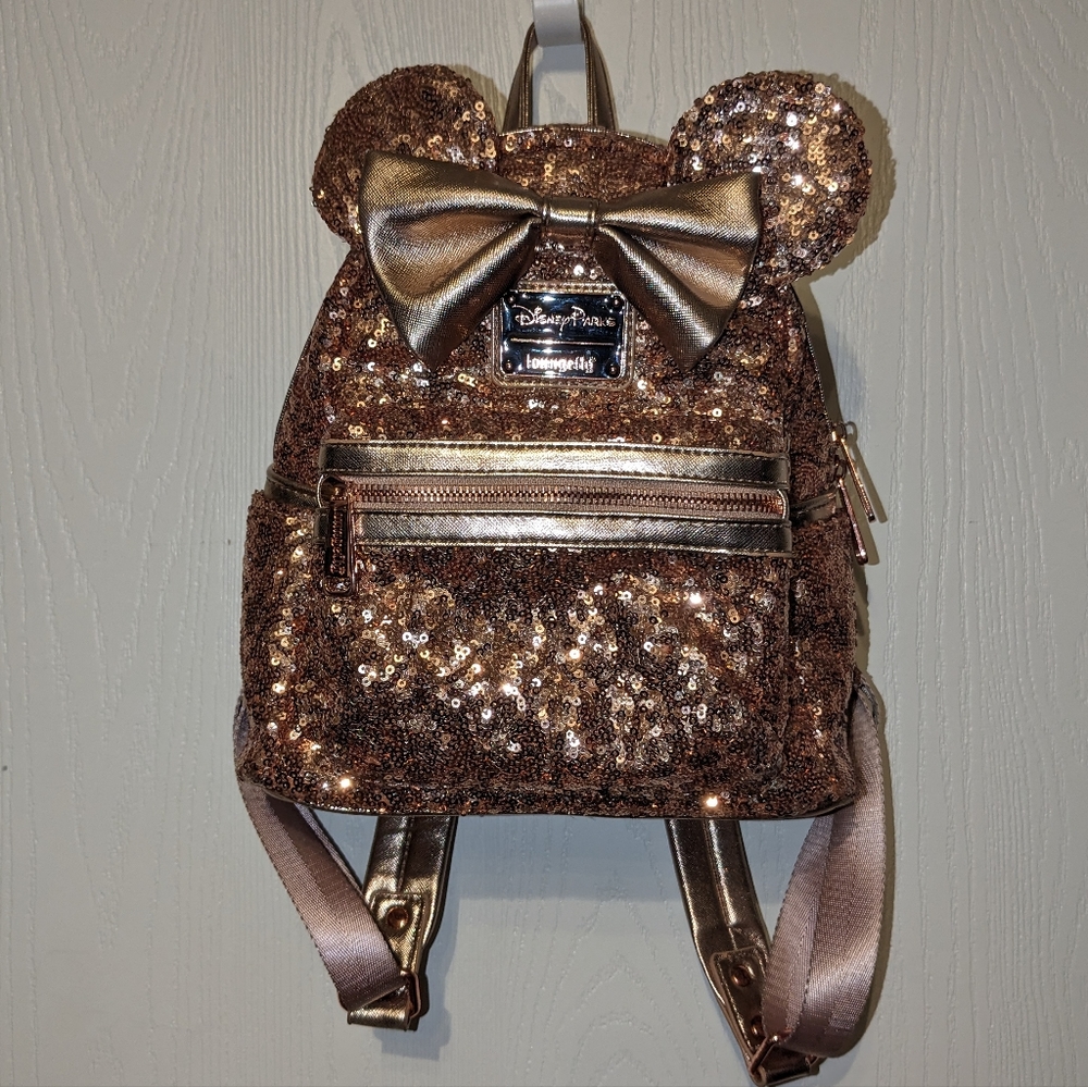 Loungefly Sequined Rose Gold Minnie Mouse Backpack